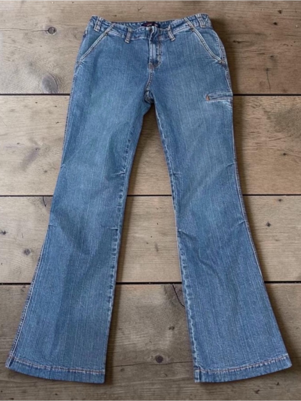 Vigoss Medium Wash Vintage Flared Zippered Bottom Jeans with Zipper Bottoms